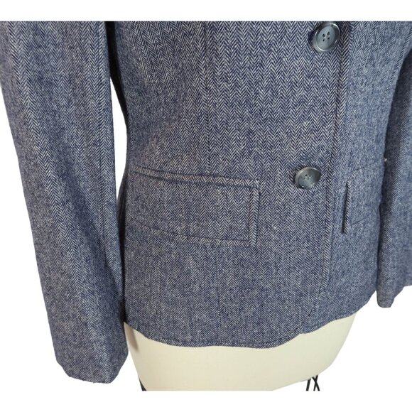 Vintage PENDLETON Herringbone Virgin Wool Two Button Blazer Size 2 Navy Blue - Picture 4 of 9